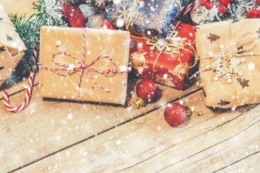 Noel arkaplanı. Mutlu yıllar. Seçici Odaklanma Tatili