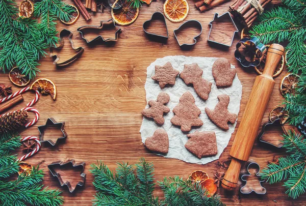 Biscotti Natale Sono Fatti Casa Concentrazione Selettiva Vacanze Cibo — Foto Stock