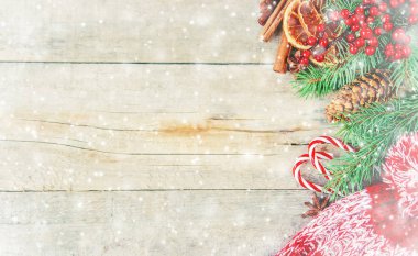 Noel arkaplanı. Mutlu yıllar. Seçici Odaklanma Tatili