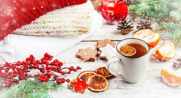 Weihnachtlicher Hintergrund Frohes Neues Jahr Selektiver Fokus Urlaub — Stockfoto