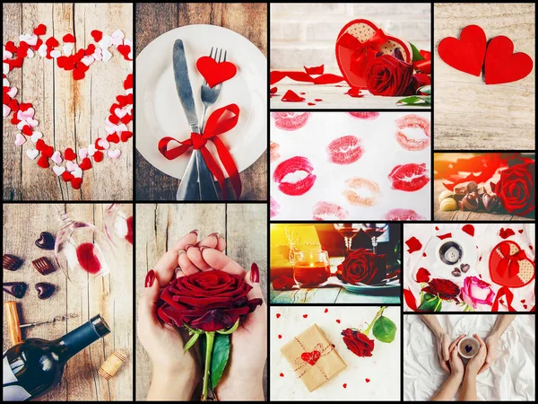 Collage Aus Liebe Und Romantik Selektiver Fokus Kuss — Stockfoto