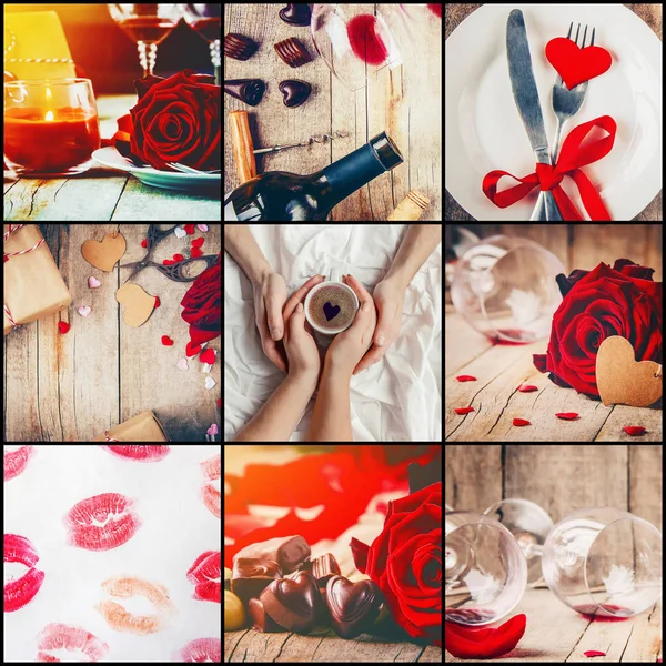 Collage Aus Liebe Und Romantik Selektiver Fokus Kuss — Stockfoto