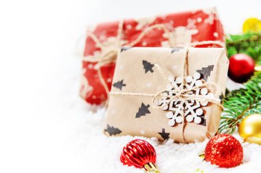 Noel arkaplanı. Mutlu yıllar. Seçici Odaklanma Tatili