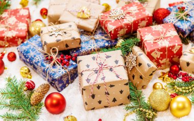 Noel arkaplanı. Mutlu yıllar. Seçici Odaklanma Tatili