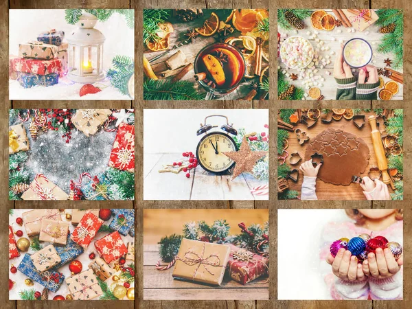 Collage Christmas Pictures Holidays Events New Year — Stock Photo, Image