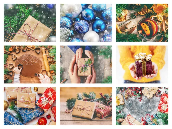 Collage Van Foto Van Kerst Feestdagen Gebeurtenissen Nieuwjaar — Stockfoto