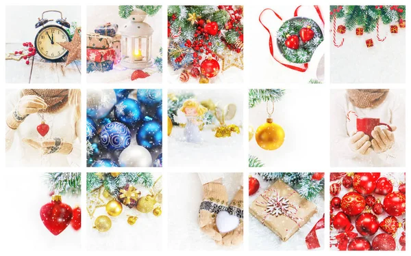 Collage Christmas Pictures Holidays Events New Year — Stock Photo, Image