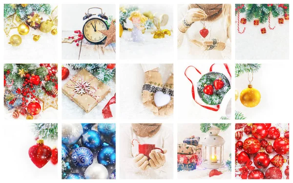 Collage Christmas Pictures Holidays Events New Year — Stock Photo, Image