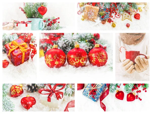 Collage Van Foto Van Kerst Feestdagen Gebeurtenissen Nieuwjaar — Stockfoto