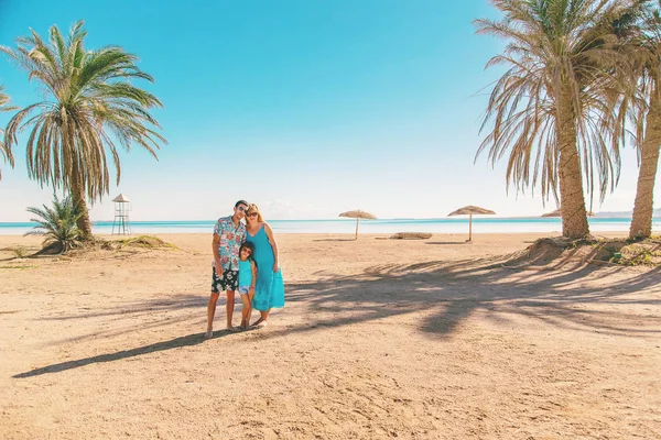 Familie Schöne Fotos Mit Dem Meer Und Palmen Selektiver Fokus — Stockfoto