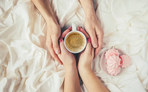 Kaffe Sängen Selektivt Fokus Älska Att Dricka Älskare — Stockfoto