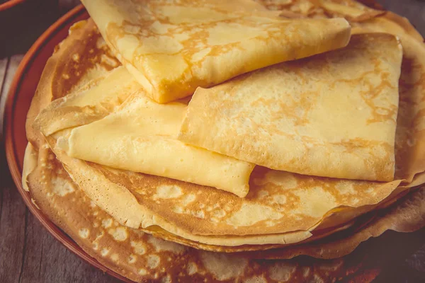 Crêpes Sind Hausgemacht Pfannkuchen Selektiver Fokus Essen Und Trinken — Stockfoto