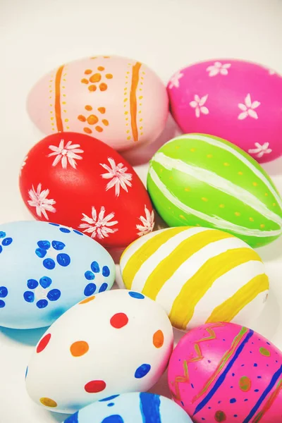 Perfect Easter eggs Hand Made. On white isolated background. Selective focus. food.