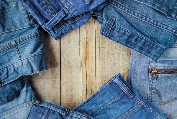 Jeans Stilvolle Kleidung Selektiver Fokus Einkaufszeit Natur — Stockfoto