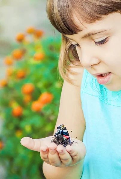 Bambino con una farfalla. Concentrazione selettiva. natura . — Foto Stock