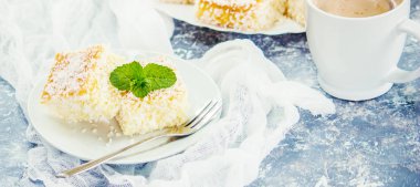 Hindistan cevizi talalü kek. Seçici odak. Gıda.