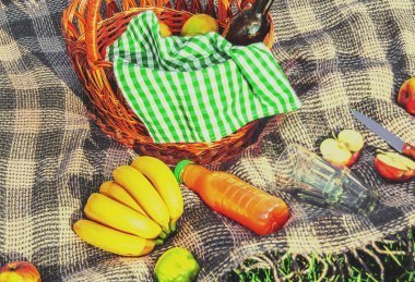 Ekose Çimlerde piknik için. Seçici odak.