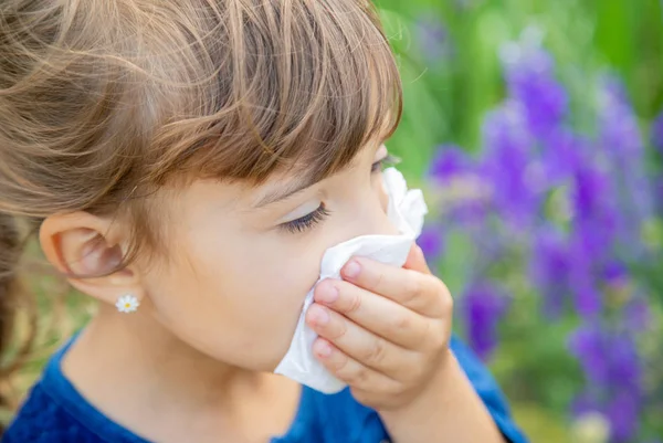 Säsongsbunden allergi hos ett barn. Snuva. Selektivt fokus. — Stockfoto