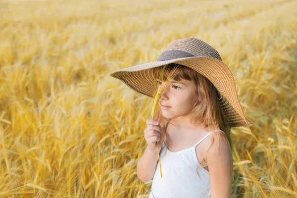 Buğday tarlasında bir çocuk. Seçici odak. — Stok fotoğraf