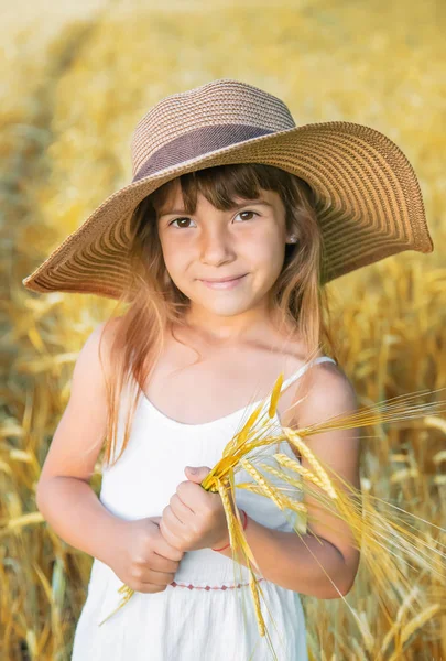 Buğday tarlasında bir çocuk. Seçici odak. — Stok fotoğraf