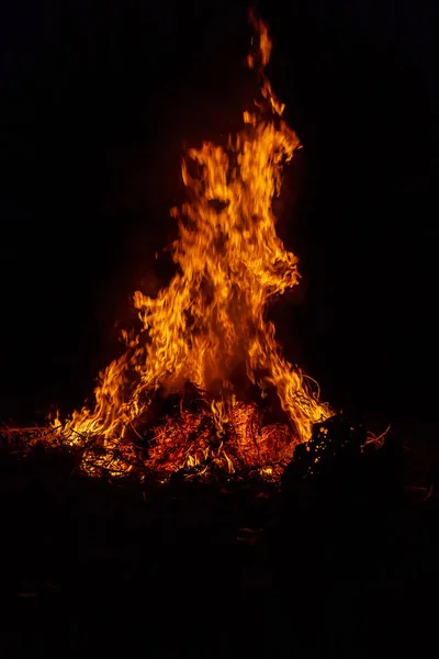 Grande fogueira, fogo de relva queimado. Foco seletivo . — Fotografia de Stock