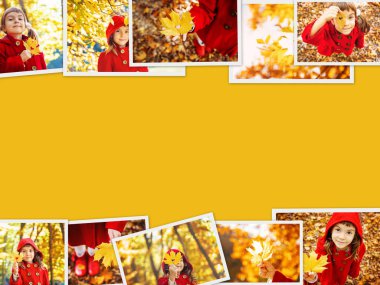 Kolaj ve sonbahar çocuk fotoğrafları. Seçici odaklama.