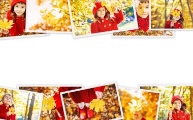 Kolaj ve sonbahar çocuk fotoğrafları. Seçici odaklama.