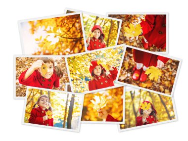 Kolaj ve sonbahar çocuk fotoğrafları. Seçici odaklama.