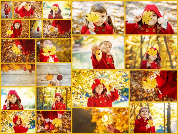 Kolaj ve sonbahar çocuk fotoğrafları. Seçici odaklama.
