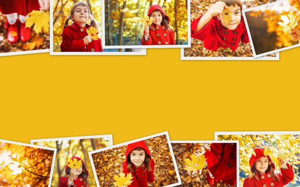 Kolaj ve sonbahar çocuk fotoğrafları. Seçici odaklama.