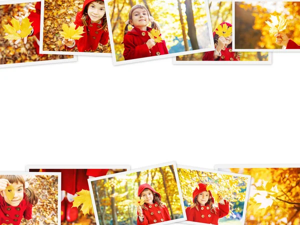 Kolaj ve sonbahar çocuk fotoğrafları. Seçici odaklama.