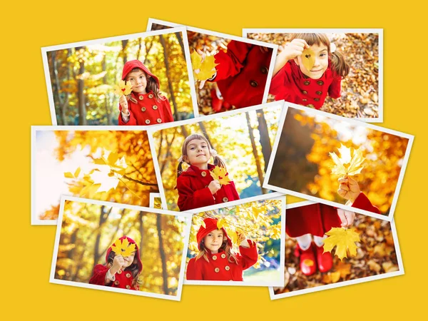 Kolaj ve sonbahar çocuk fotoğrafları. Seçici odaklama.