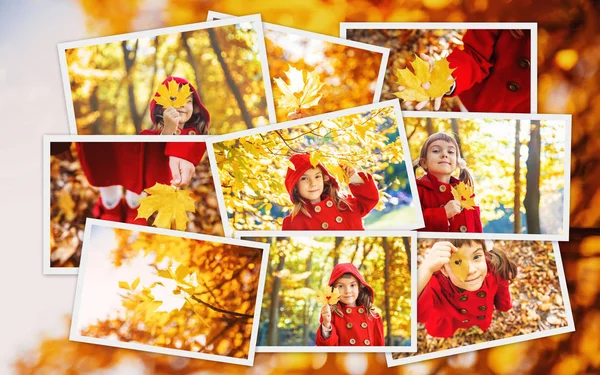 Kolaj ve sonbahar çocuk fotoğrafları. Seçici odaklama.