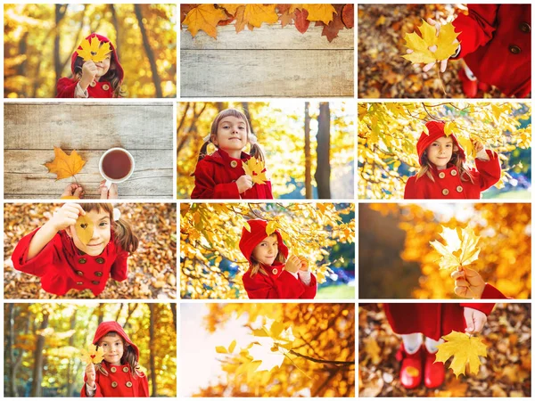 Collage en herfst kinderfoto's. Selectieve focus. — Stockfoto