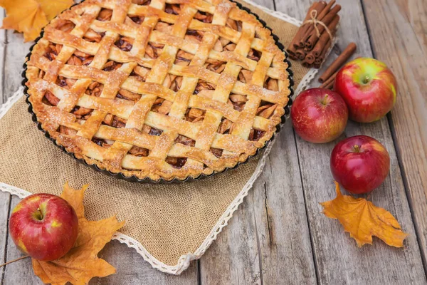 Pie with apples and cinnamon. Selective focus. — Stock Photo, Image