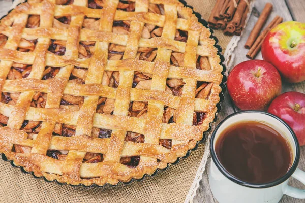 Tarta con manzanas y canela. Enfoque selectivo . — Foto de Stock