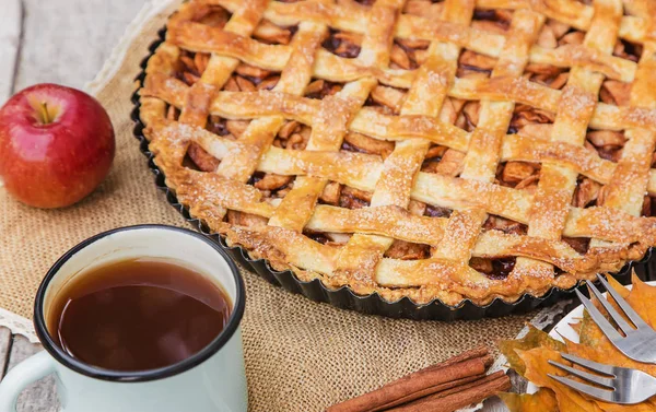 Tarta con manzanas y canela. Enfoque selectivo . — Foto de Stock