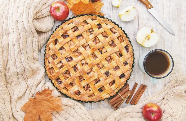 Tarta con manzanas y canela. Enfoque selectivo . — Foto de Stock