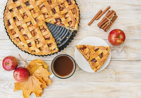 Пирог с яблоками и корицей. Селективный фокус . — стоковое фото