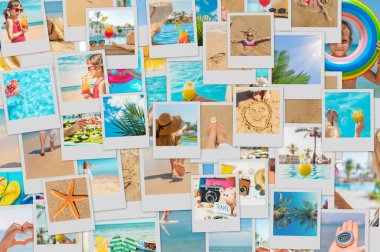 Seyahat konsepti kolajı. Deniz tatili. Seçici odak.