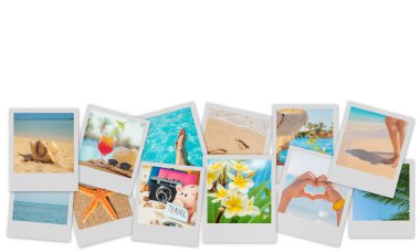 Seyahat konsepti kolajı. Deniz tatili. Seçici odak.