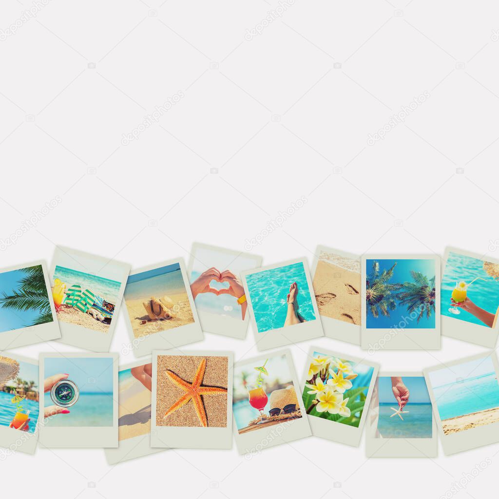 Travel concept collage. Sea vacation. Selective focus.