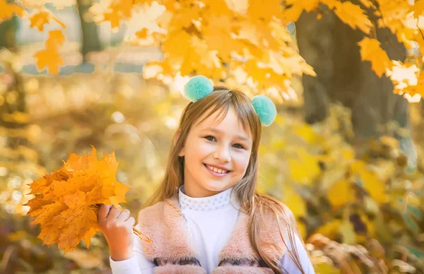 Kinder im Park mit Herbstlaub. Selektiver Fokus. — Stockfoto