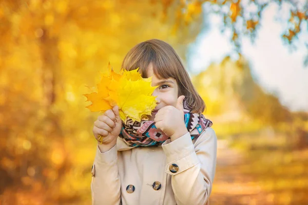 Kinder im Park mit Herbstlaub. Selektiver Fokus. — Stockfoto