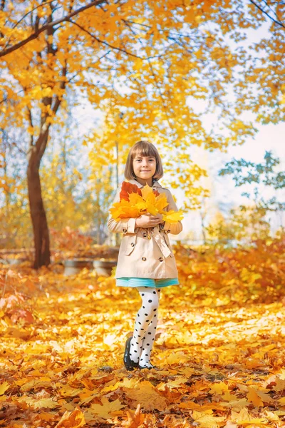 Kinder im Park mit Herbstlaub. Selektiver Fokus. — Stockfoto