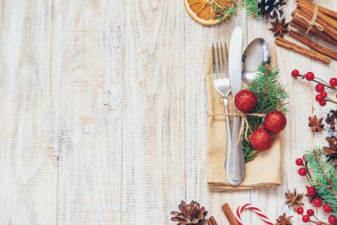 Noel arkaplanı. Masa ayarı. Seçici odaklanma. Tatil.