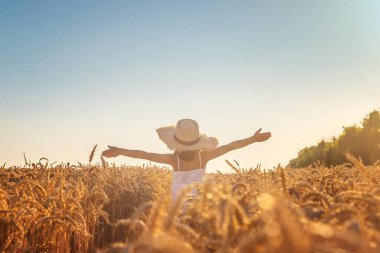Buğday tarlasında bir çocuk. Seçici odaklanma. Doğa.