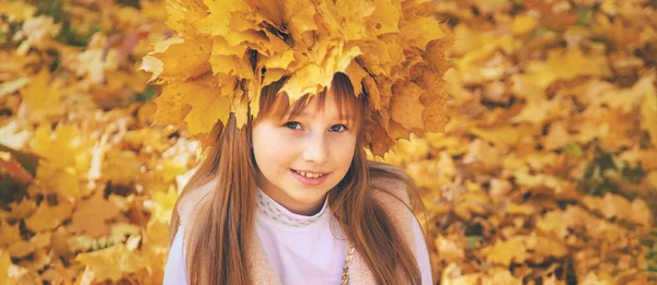有秋天树叶的公园里的孩子们 有选择的重点 — 图库照片