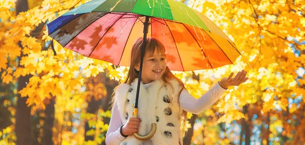 Child Umbrella Autumn Park Selective Focus — Stock Photo, Image