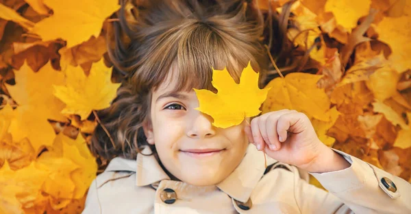 Дети Парке Осенними Листьями Селективный Фокус — стоковое фото
